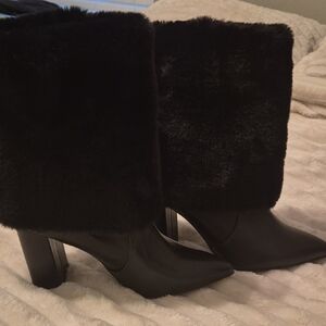 Fashion Nova Black Fur Heeled Boots